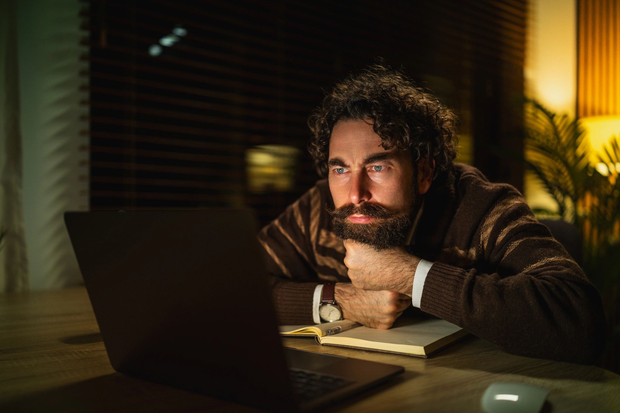Late-night laptop research session